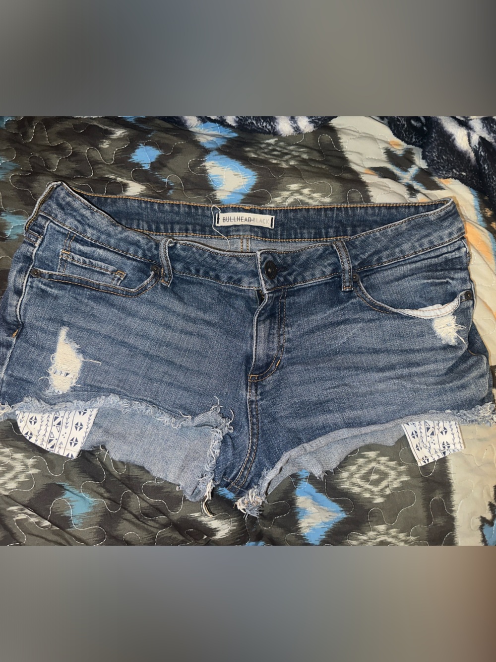 Bullhead Jean Shorts - Distressed Blue Denim Women’s Shorts